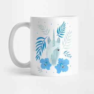 Unicorn and Hibiscus Flowers and Tropical Teaves Mug